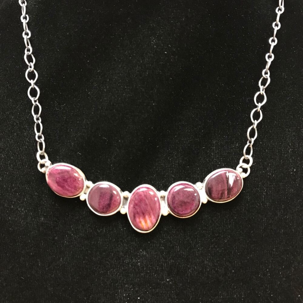 P YAZZIE Spiny Oyster Southwestern Multi Stone Sterling Silver Necklace 24g 19”